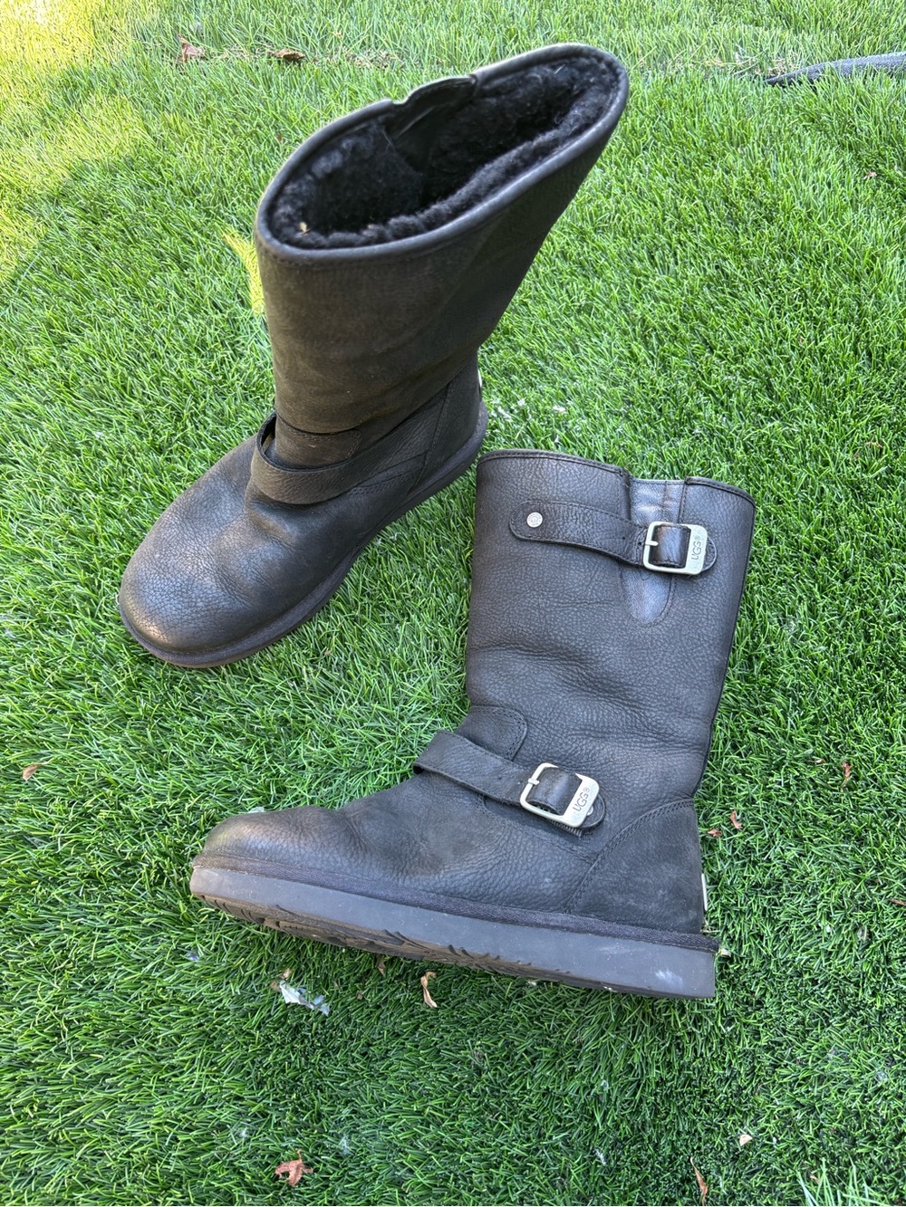 UGG waterproof Black Shearling-Lined Mid-Calf Buckle Boots